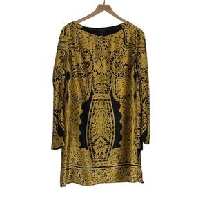 Hale Bob Silk Dress Medium Split Sleeve Black Gold